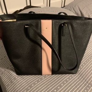Like New Kate Spade Black and Pink Stripe Large Tote Bag